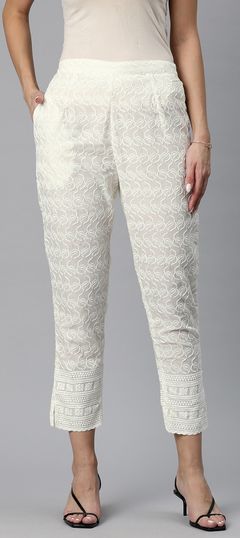 White and Off White color Palazzo in Cotton fabric with Resham, Thread work