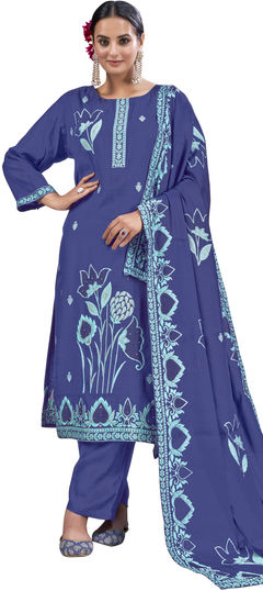 Blue color Salwar Kameez in Viscose fabric with Weaving, Zari work