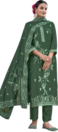 Green color Salwar Kameez in Viscose fabric with Weaving, Zari work