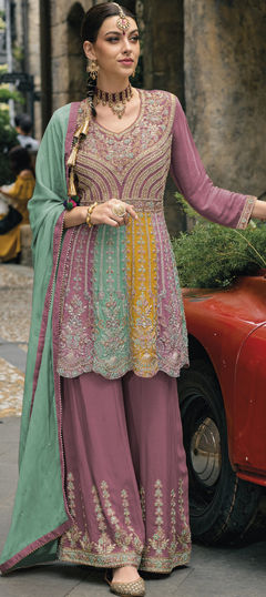 Multicolor color Salwar Kameez in Art Silk fabric with Embroidered, Sequence, Thread, Zari work