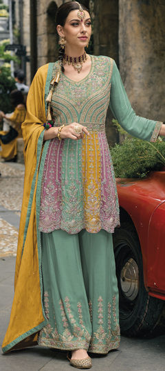 Multicolor color Salwar Kameez in Art Silk fabric with Embroidered, Sequence, Thread, Zari work