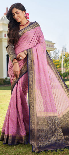 Pink and Majenta color Saree in Georgette fabric with Weaving work