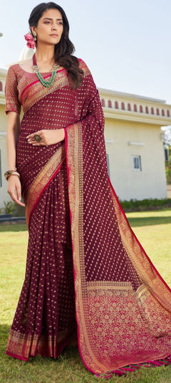 Purple and Violet color Saree in Georgette fabric with Weaving work