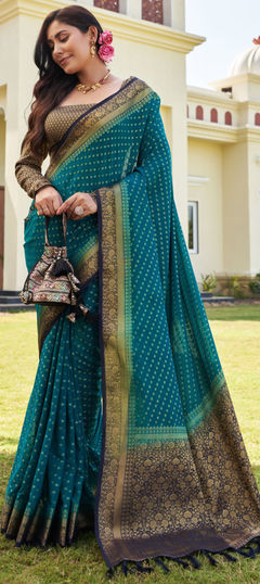 Blue color Saree in Georgette fabric with Weaving work