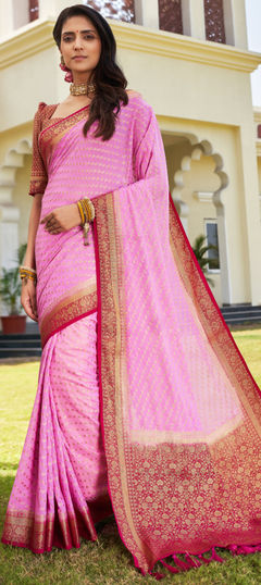 Pink and Majenta color Saree in Georgette fabric with Weaving work