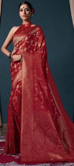 Traditional, Wedding Red and Maroon color Saree in Satin Silk, Silk fabric with South Weaving, Zari work : 1904841