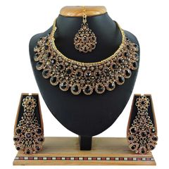 Gold Rodium Polish Black and Grey color Necklace in Metal Alloy studded with CZ Diamond