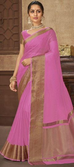 Party Wear, Traditional Pink and Majenta color Saree in Organza Silk, Silk fabric with South Weaving, Zari work : 1905003