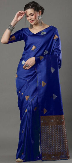 Blue color Saree in Art Silk, Silk fabric with Weaving, Zari work