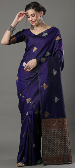 Purple and Violet color Saree in Art Silk, Silk fabric with Weaving, Zari work