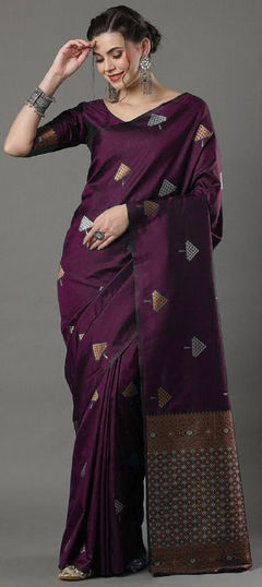 Purple and Violet color Saree in Art Silk, Silk fabric with Weaving, Zari work