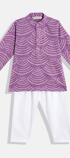 Purple and Violet color Boys Kurta Pyjama in Cotton fabric with Bandhej, Printed work