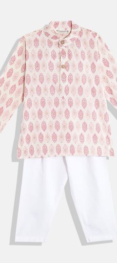 Beige and Brown color Boys Kurta Pyjama in Cotton fabric with Printed work