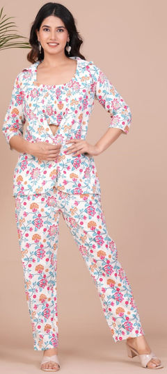 Casual, Summer White and Off White color Co-ords Set in Cotton fabric with Floral, Printed work : 1905489