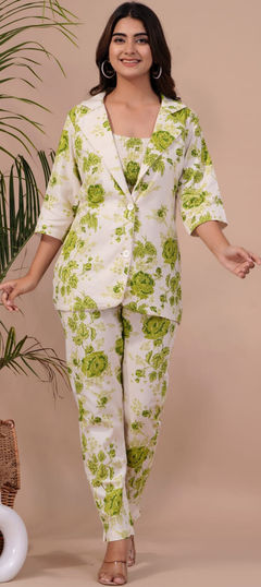 Casual, Summer White and Off White color Co-ords Set in Cotton fabric with Floral, Printed work : 1905491