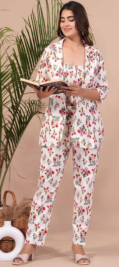 Casual, Summer White and Off White color Co-ords Set in Cotton fabric with Floral, Printed work : 1905494