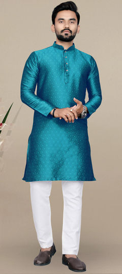 Party Wear Blue color Kurta Pyjamas in Jacquard fabric with Weaving work : 1905580