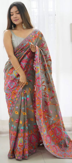 Beige and Brown color Saree in Banarasi Silk, Silk fabric with Thread, Weaving, Zari work