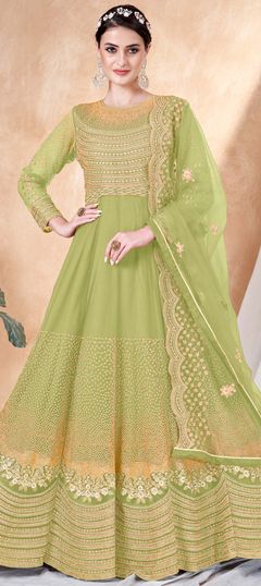 Green color Salwar Kameez in Net fabric with Embroidered, Resham, Thread, Zari work