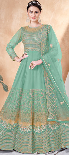 Green color Salwar Kameez in Net fabric with Embroidered, Resham, Thread, Zari work