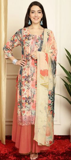 Multicolor color Salwar Kameez in Muslin fabric with Digital Print, Embroidered, Floral work