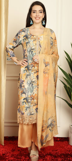 Multicolor color Salwar Kameez in Muslin fabric with Digital Print, Embroidered, Floral work