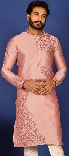 Pink and Majenta color Kurta in Art Silk fabric with Thread, Zari work