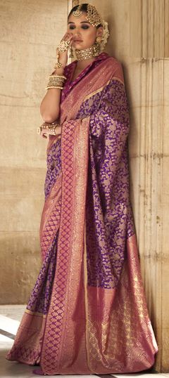 Purple and Violet color Saree in Viscose fabric with Weaving, Zari work