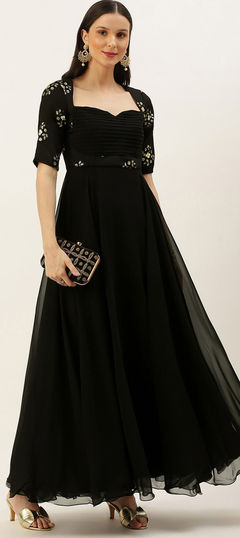 Reception, Wedding Black and Grey color Gown in Georgette fabric with Sequence work : 1906207