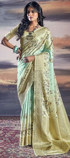 Beige and Brown, Pink and Majenta color Saree in Satin Silk, Silk fabric with Floral, Printed, Weaving work