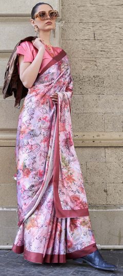 Pink and Majenta color Saree in Satin Silk fabric with Digital Print work