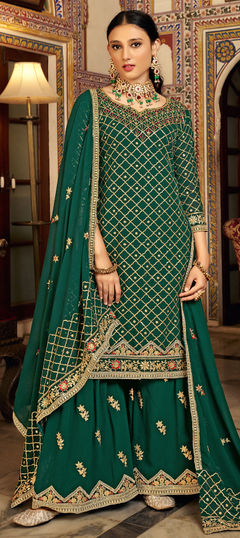 Green color Salwar Kameez in Art Silk fabric with Sequence work