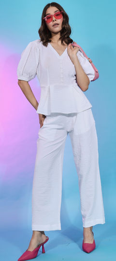 White and Off White color Co-ords Set in Fancy Fabric fabric with Self work