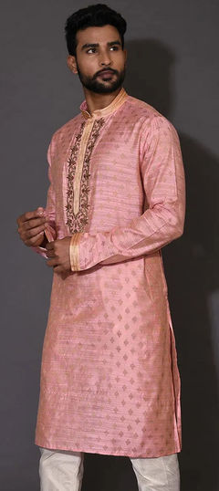 Party Wear Pink and Majenta color Kurta in Poly cotton fabric with Embroidered, Sequence, Thread work : 1906486