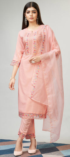 Pink and Majenta color Salwar Kameez in Viscose fabric with Embroidered, Resham, Thread work