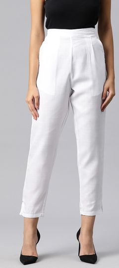 White and Off White color Jeggings in Cotton fabric with Self work