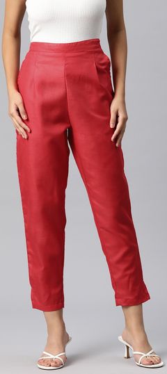 Red and Maroon color Jeggings in Cotton fabric with Self work