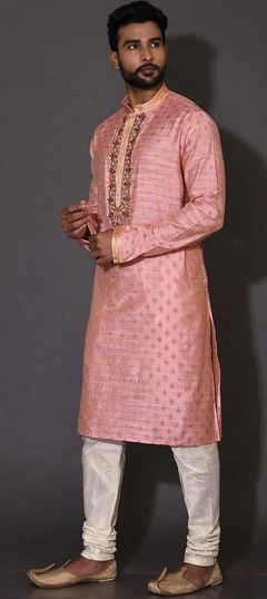 Pink and Majenta color Kurta Pyjamas in Poly cotton fabric with Embroidered, Sequence, Thread work