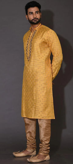 Yellow color Kurta Pyjamas in Poly cotton fabric with Embroidered, Sequence, Thread work