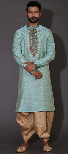 Blue color Dhoti Kurta in Poly cotton fabric with Embroidered, Sequence, Thread work