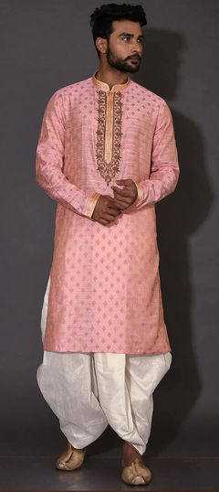 Pink and Majenta color Dhoti Kurta in Poly cotton fabric with Embroidered, Sequence, Thread work