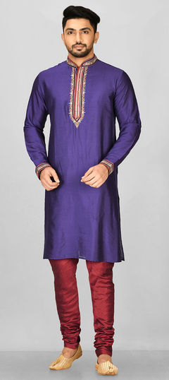 Purple and Violet color Kurta Pyjamas in Rayon fabric with Embroidered, Thread work