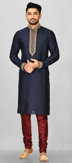 Blue color Kurta Pyjamas in Rayon fabric with Embroidered, Thread work