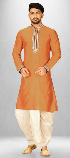 Yellow color Dhoti Kurta in Rayon fabric with Embroidered, Thread work