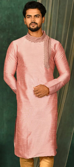 Pink and Majenta color Kurta in Art Silk fabric with Aari, Thread work