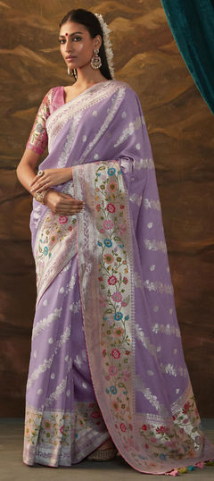 Purple and Violet color Saree in Dolla Silk fabric with Weaving, Zari work