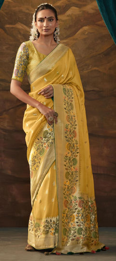 Yellow color Saree in Dolla Silk fabric with Weaving, Zari work