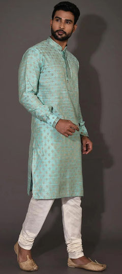 Blue color Kurta Pyjamas in Poly cotton fabric with Embroidered, Thread work