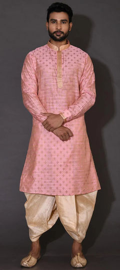 Pink and Majenta color Dhoti Kurta in Poly cotton fabric with Embroidered, Thread work