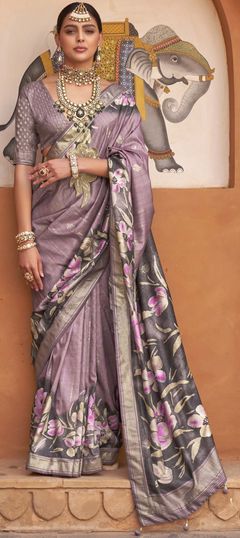 Festive, Reception, Wedding Pink and Majenta color Saree in Viscose fabric with Classic Floral, Printed, Weaving work : 1907025